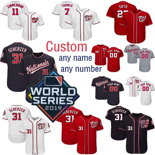 

Custom 2019 World Series Juan Soto Nationals Max Scherzer Dozier Rendon Howie Kendrick Ryan Zimmerman Trea Turner Gomes Anibal Sanche Jersey