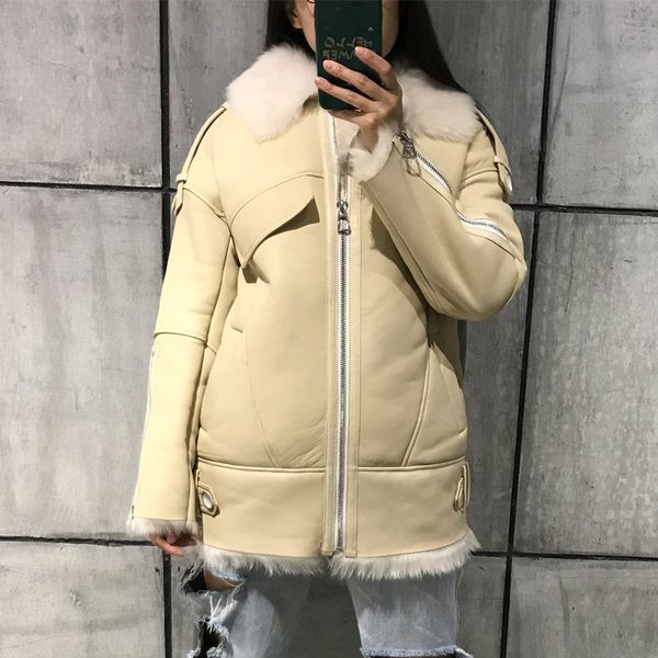 

women's leather & faux ladies suede jacket women shearling coat, Black