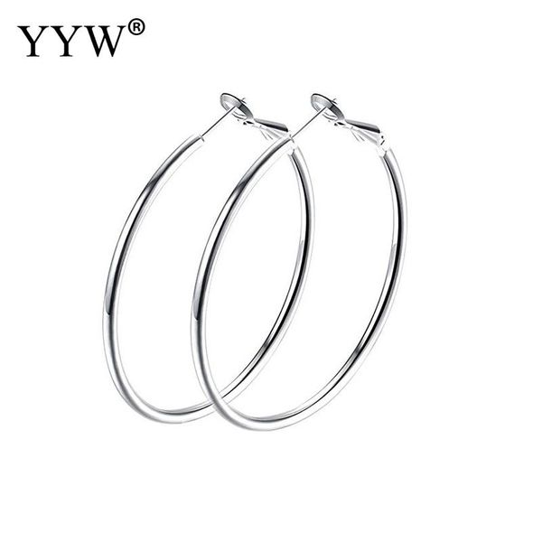 

hoop earrings 40mm 50mm 60mm big smooth circle stainless steel earrings basketball brincos loop for women jewelry, Golden;silver