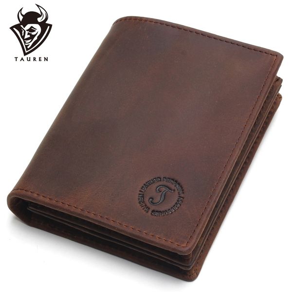 New Men Genuine Crazy Horse Leather RFID Blocking Bifold Long Wallet Card Holder