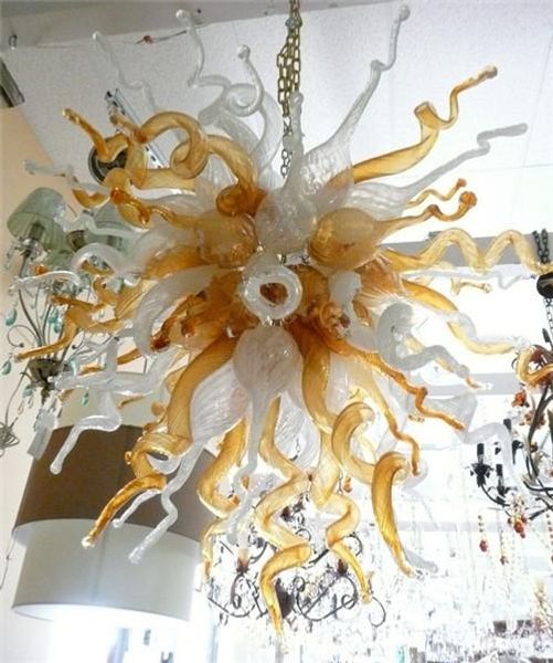 

ale style ce/ul certificate energy-saving murano glass crystal decorative well designed white and amber chain ceiling chandelier