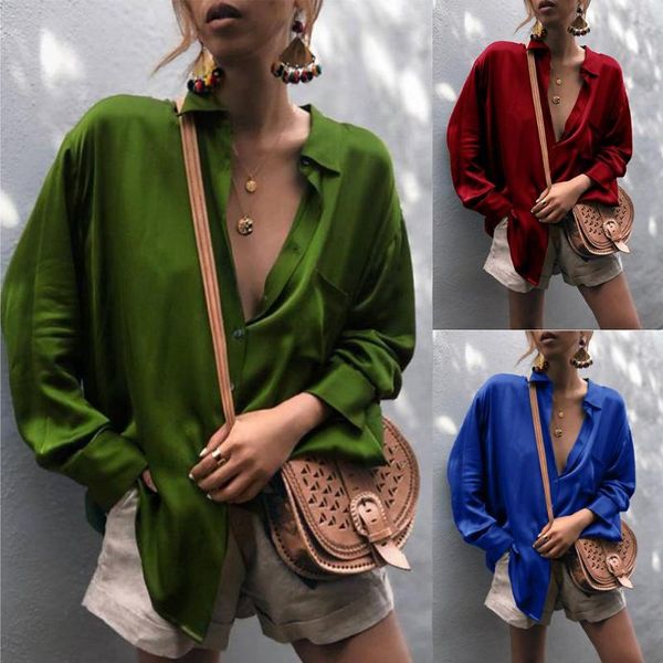 

2020 casual женщины с длинным рукавом сплошной цвет turn down воротник блузка button идеально подходит для соответствия с брюками свободную, White