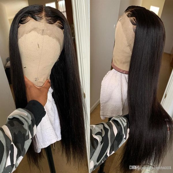 

24 inch natural black long silky straight full lace wigs with baby hair heat resistant glueless synthetic lace front wigs for black women