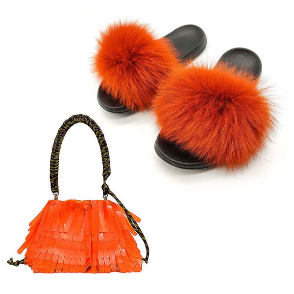 

women fur slippers fashion small jelly purse ladies casual pvc hand bags set female home indoor furry slides shoes, Black