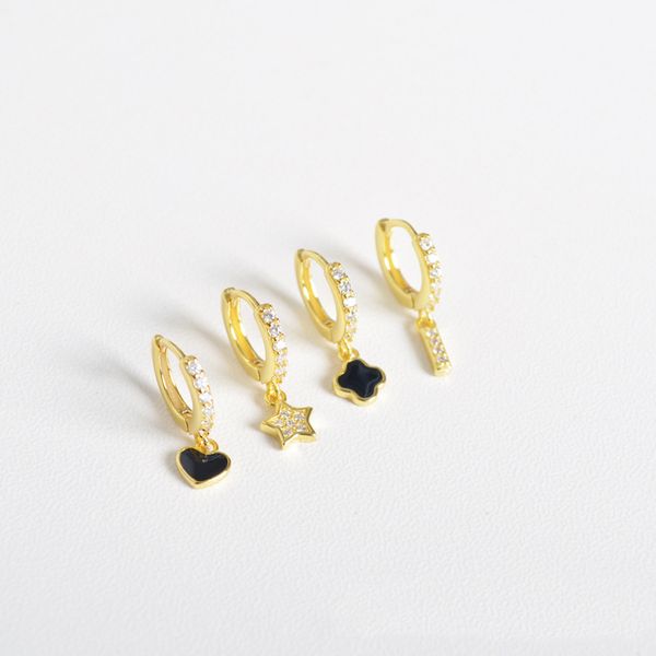 

925 sterling silver earring fashion zircon heart moon star leaf bar short drop ear ring ear bone cute trend wild female jewe, Golden;silver