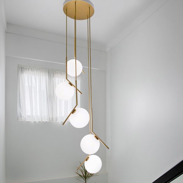 

modern long staircase lights lighting creative villa living room lamp magic bean decoration glass ball dining pendant light