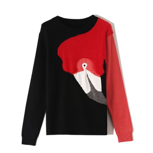 

thicken sweater women cashmere winter new knitted split pullover bell sleeve oversize female clothes o-neck animal cute, White;black