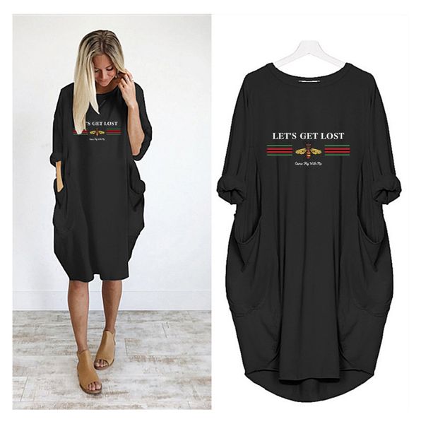 

women casual skirts luxury solid color skirt letter and bee print dress loose version 2020 new fashion style summer dresses selling, Black;gray