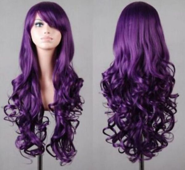 Wig Wig Charming Long Dark Purple Hair Curly Cosplay Wigs