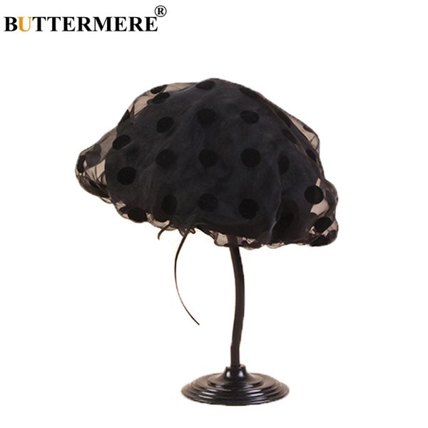 

buttermere black berets women cotton lace artist hat female polk dot elegant party retro ladies brand summer french painter cap, Blue;gray