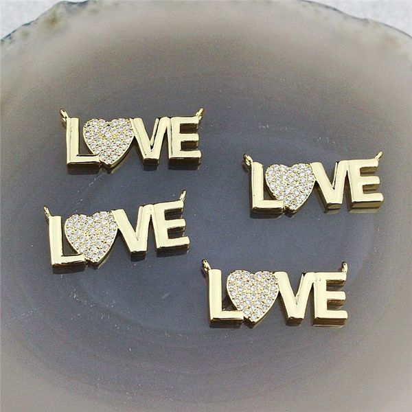 

23*10mm 10pcs/lot fashion plated letter pendants/connector,love cubic zircon charm jewelry,bracelet/necklaceÂ accessories, Bronze;silver