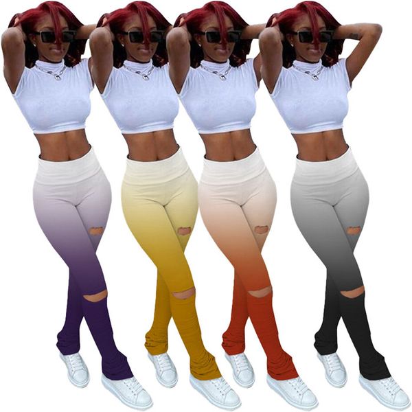 

высокая талия женщины штабелях гетры joggers hole штабелях sweatpants женщины ruched брюки gradien цвет женщины тренировочные брюки, Black;white