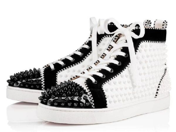 

full spiked high sneakers red bottom sole flats men's shoes sneaker sporty spikes patent leather veau velours luxury designers orlato, Black