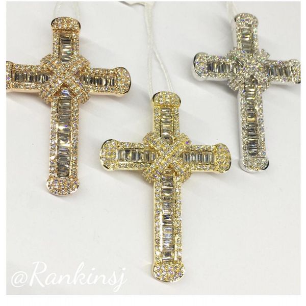 

luxury 24k yellow gold exquisite bible jesus cross pendant necklace for women men crucifix charm created moissanite jewelry, Silver