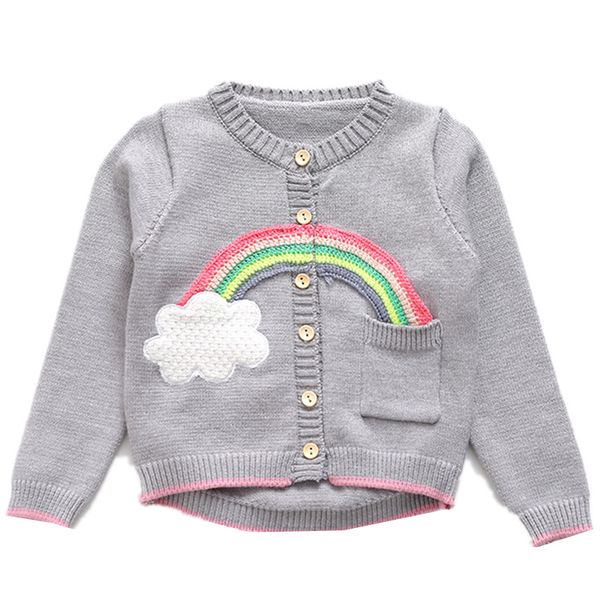 

kids round neck long-sleeved knit sweater girl coat spring autumn children's rainbow sweater princess cardigan 18m01, Blue