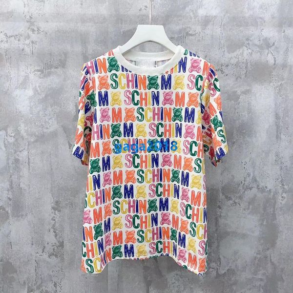 

high end женщины девушки футболка многоцветный медведь письмо мотив круглый вырез с коротким рукавом блузка летняя рубашка тройник модный ди, White