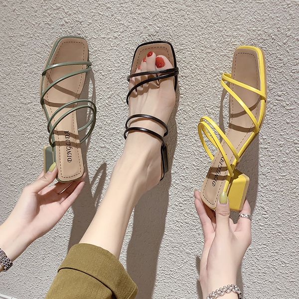 

rubber flip flops shoes med ladies' slippers square heel cross-tied slides slipers women hawaiian soft block, Black