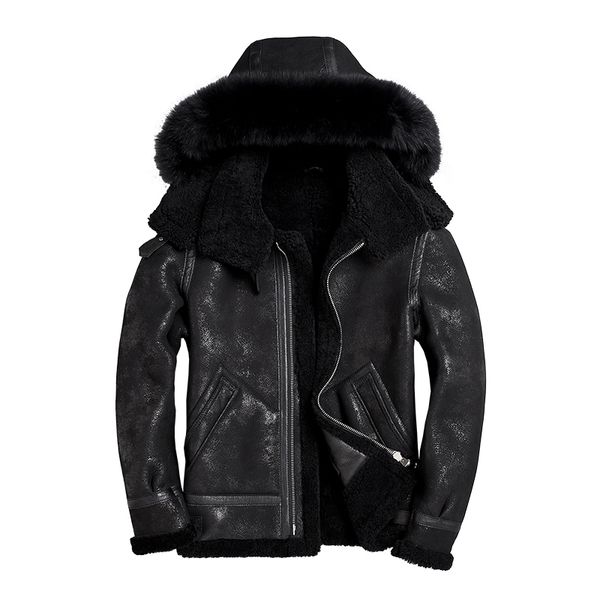 

real fur coat men natural sheep shearing winter coat men hooded plus size jackets for mens clothing veste homme swy853-1 yy748, Black