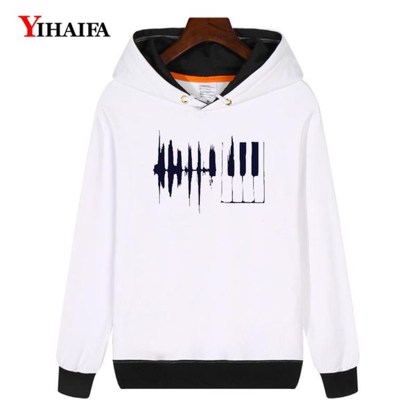 

yihaifa женщина толстовка флис толстовка harajuku фортепиано график printed пуловер kpop с капюшоном зима толстых пальто tops, Black