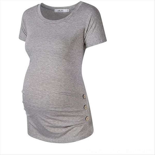 

solid color round collar three-button pullover short sleeve pregnant t-shirt women's solid color round collar three-button pullover sho, White