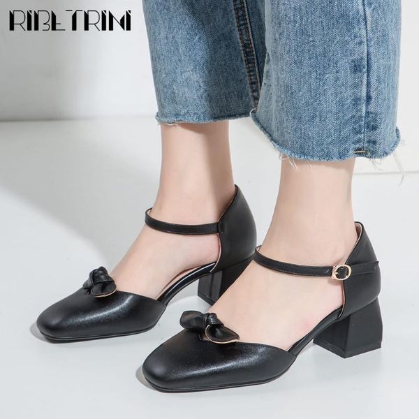 

ribetrini fahshion girl square toe solid casual office shoes summer butterfly knot women sandals sandals, Black