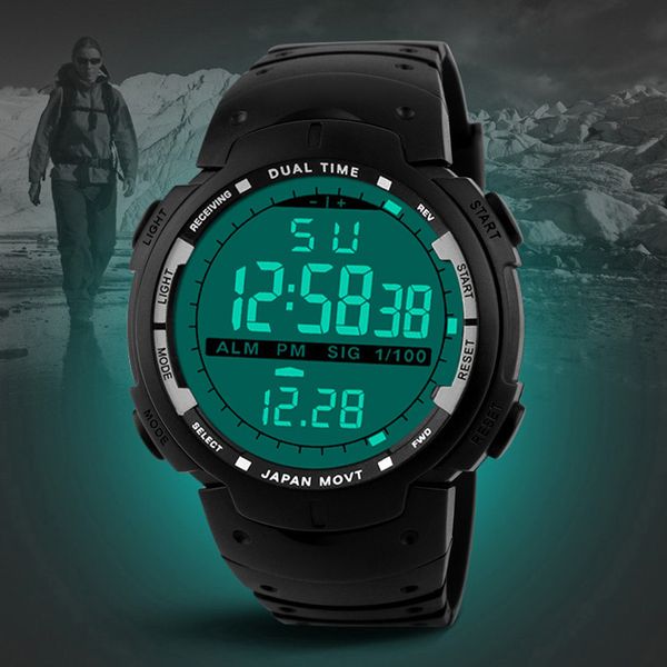 

new fashion mens watch digital sports leisure fitness electronic automatic silicone led date rubber alarm waterproof h5, Slivery;brown