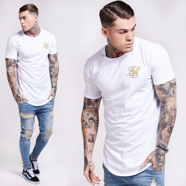 

short summer fitness hop shirt t irregular men t sleeved hip t-shirt siksilk fashion curved cotton hem shirts tgwpg, Black