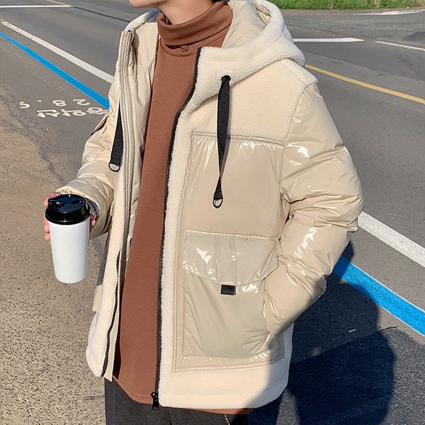 

parka men coats winter jacket men thicken warm berber fleece collar outwear coat clothing casual pocket coat, Black