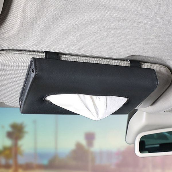 

convenient sun visor sunroof hanging pu leather tissue box napkin set auto accessories
