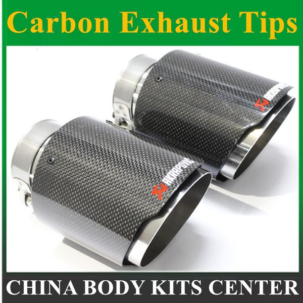 

2 pcs: in63mm out101mm new model akrapovic glossy carbon fiber + stainless steel for ak car carbon exhaust tips tail pipes