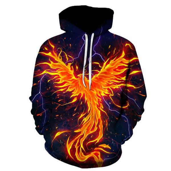 

3d men large size hoodies digital printing flame phoenix series hoodies loose wild brand hip hop high street fashion sweatshirt, Black