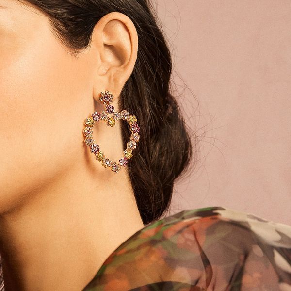 

welback 2020 spring colorful crystal statement earrings magnolia heart flower dangle drop earrings bridal rhinestone jewelry, Silver