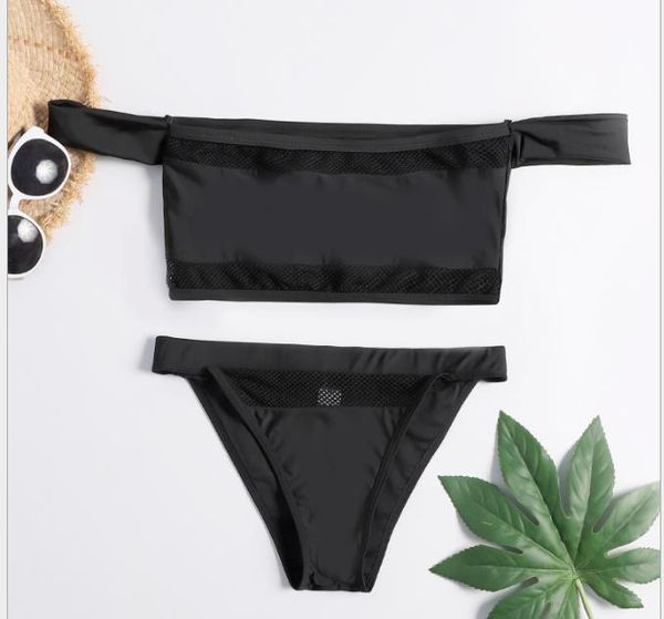 

новый европейский и американский сексуальный плечо с высокой талией сплошной цвет женский купальник бикини в 2019 году