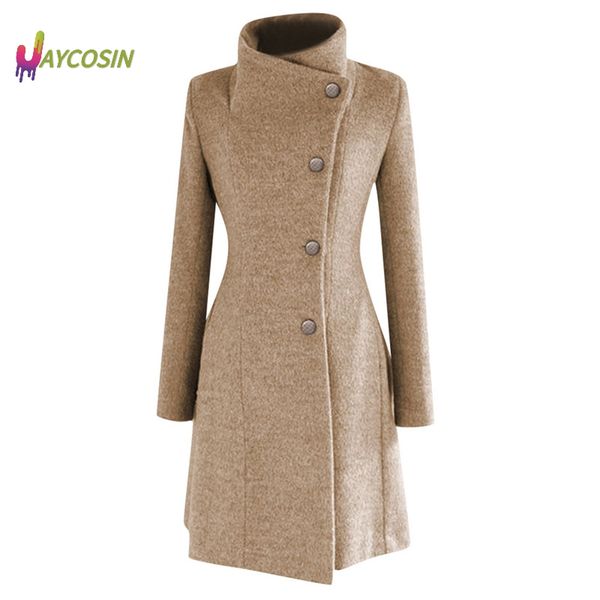 

jaycosin women outerwear coats jackets winter lapel wool coat trench jacket long sleeve overcoat outwear female warm coat, Black