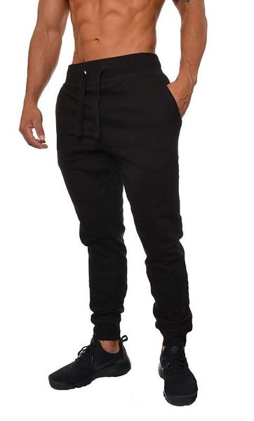 

men's casual hip-hop track pants solid color slim trousers plus velvet drawstring full length pants, Black