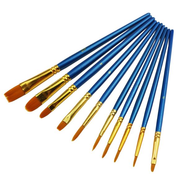 Pincéis de pintura de guache aquarela Conjuntos Handelinho de madeira azul cabelo de nylon 10 pcs Pintura caneta estacionária suprimentos