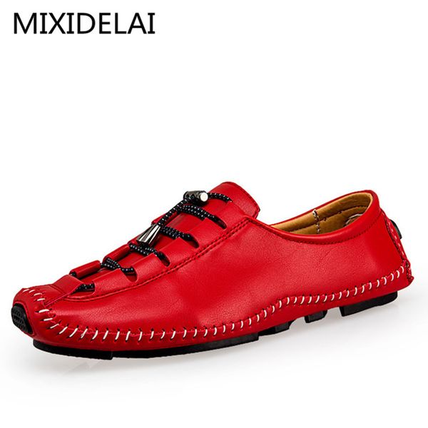 

mixidelai brand 2019 new soft leather breathable men's flats shoes slip-on mocassins men loafers men's casual shoes size 37-44, Black