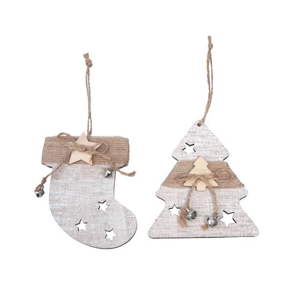 

2pcs christmas wooden hanging pendant wooden crafts gift packing bell pendant for friends (socks + christmas tree