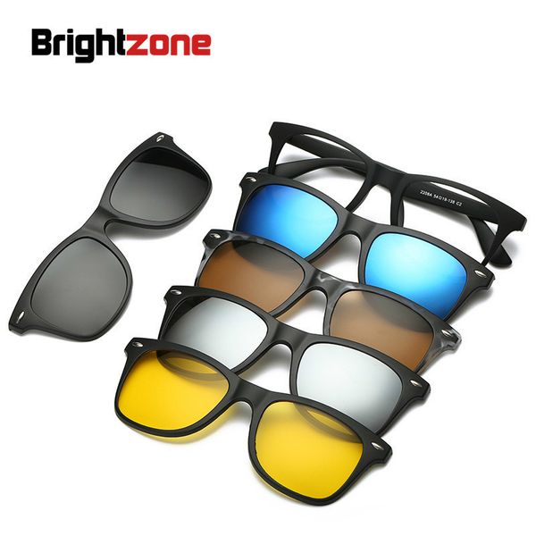 

brightzone new 5 in 1 round polarized sunglasses women brand designer men magnetic clip on glasses lens luxury hippie oversize y200420, White;black