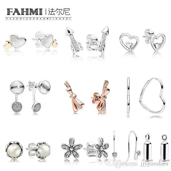 

FAHMI 100% 925 Sterling Silver ROSE BOW Pearl Daisy DROPLETS Sparkling Arrow Asymmetric Hearts of Love Earrings Studs