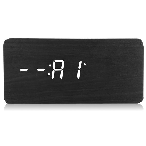 

led wooden alarm clock time temperature calendar display