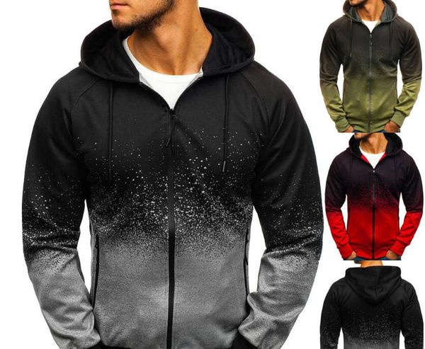 

mens spring zipper cardigan hoodies autumn hooded colors patched sweatshirts long sleeved gradient, Black;brown