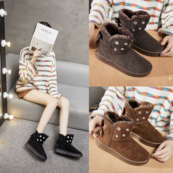 

2019 winter new snow boots women fashion simple dot printing bow decoration plus velvet warm and comfortable casual snow boots, Black