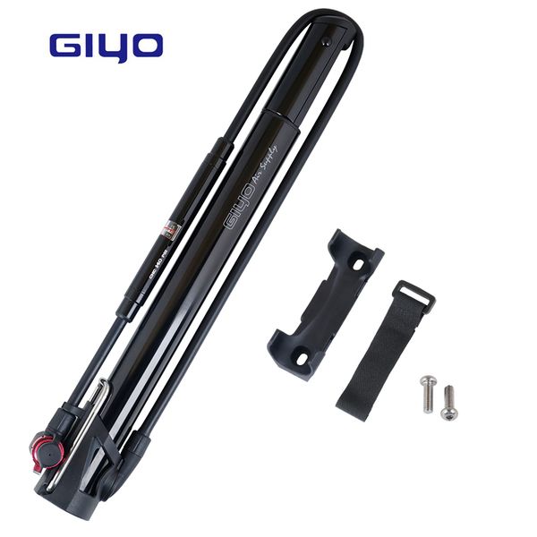 

giyo cycle 140psi inflator alloy barrel gauge lever 600mm hose foldable handle & pedal pump schrader presta