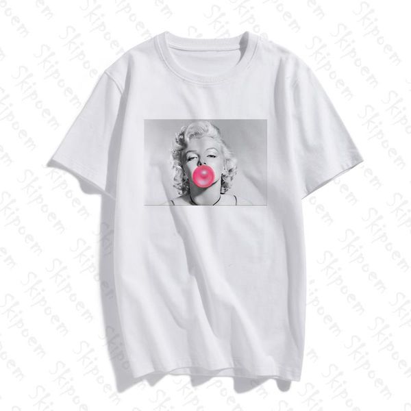 

new funny female t-shirt marilyn monroe blowing bubbles figure printed sleeve fashion casual & tees brand clothing, White
