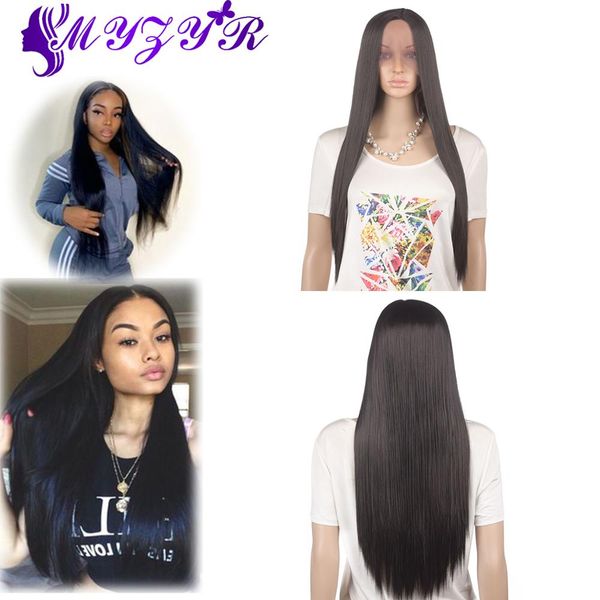 

зыр длинный прямой парик фронта шнурка средний пробор рука связала синтетический парик фронта шнурка высокотемпературное волокно для женщин, Black