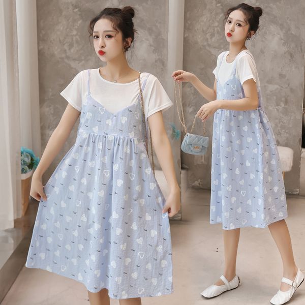 

88207# maternity clothes summer nursing cotton short sleeve loose stylish dress for pregnant women pregnancy clothes, White