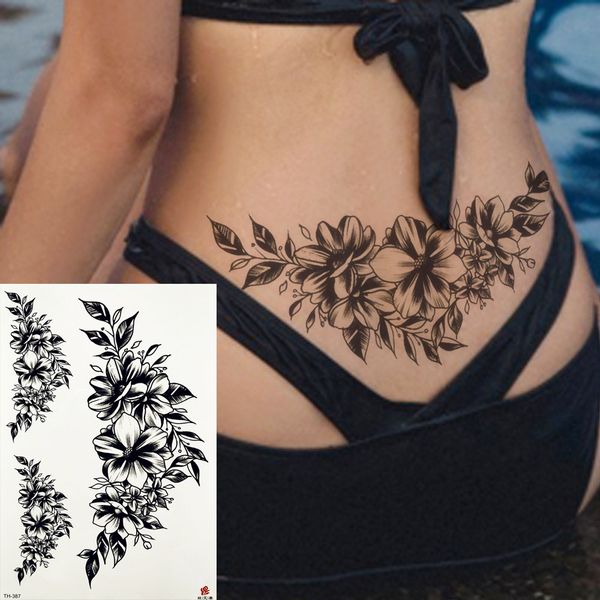 Acheter Rejaski 3d Sexy Feuilles Temporaire De Tatouage Stricker Tatouages Imperméables Fleur Fleur Body Art Bras Femmes Hommes Faux Tatoo Noir Sexy