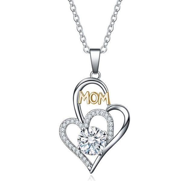 

european and american women's necklace (including chain) mom color separation heart-shaped diamond inlaid cross border gift for mother&, Silver