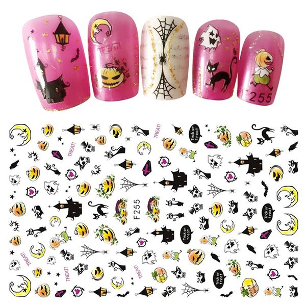 

1 sheet halloween design 3d nail art stickers pumpkin skull black cat nail decorations autumn bat 3d decal tips
